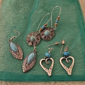 Elegant Silver and Blue Fish Hook Earrings.  LOT OF THREE SETS OF EARRINGS!!!